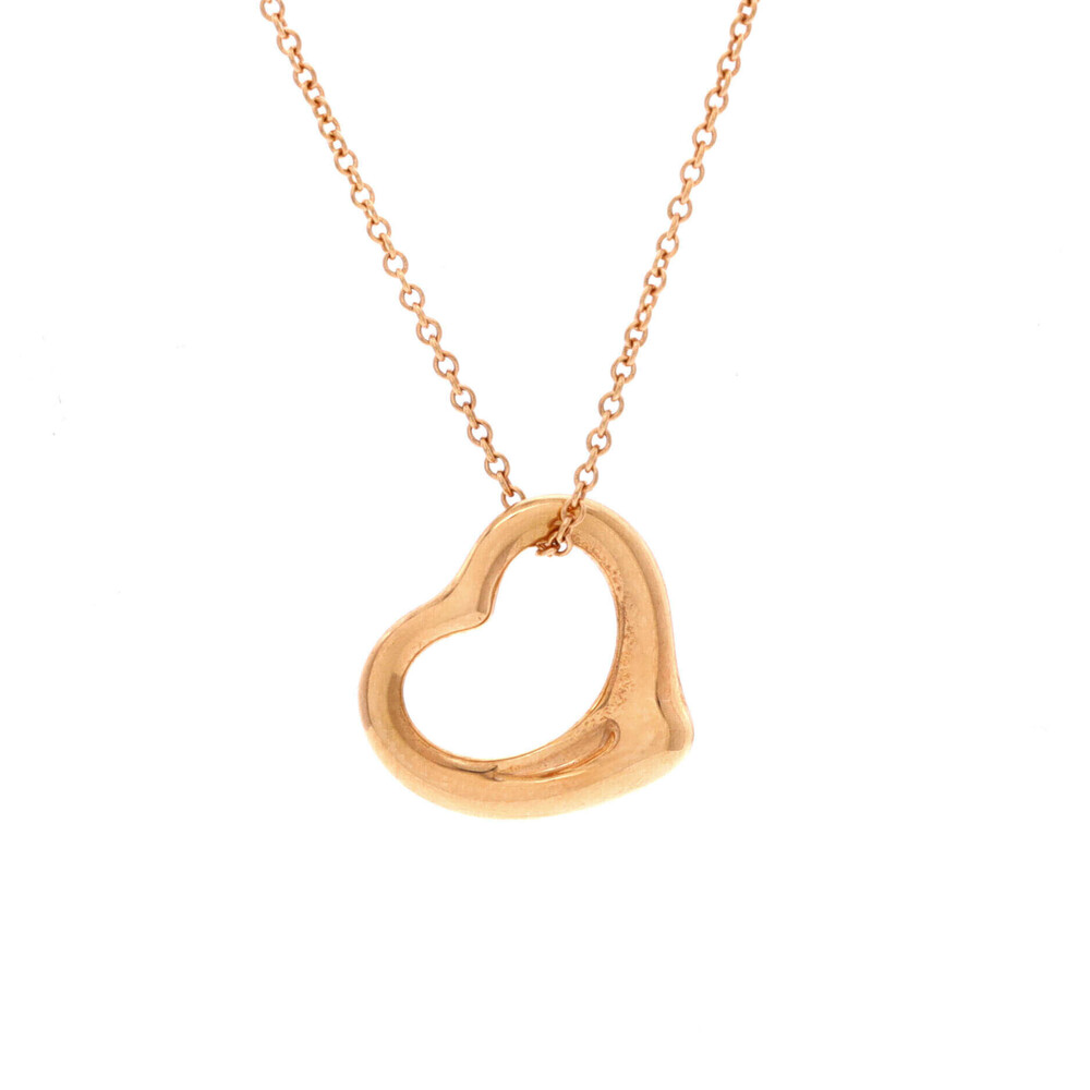 Tiffany & Co. 16mm Elsa Peretti Open Heart Pendant Necklace 18K Rose Gold